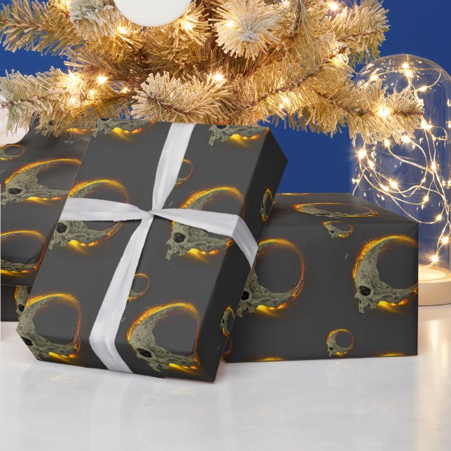  Retro moon Dead Burning Skull in Fire  Wrapping Paper (Holidays)