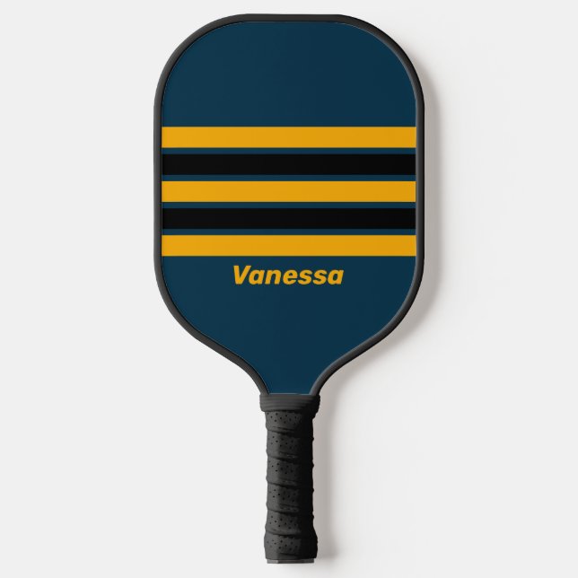 Retro Moonlit Tide  Across Striping with Name Pickleball Paddle (Front)