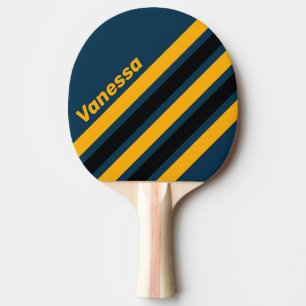 Retro Moonlit Tide Angled Striping with Name Ping Pong Paddle