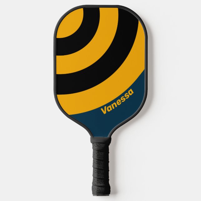 Retro Moonlit Tide Circle Stripe with Name Pickleball Paddle (Front)