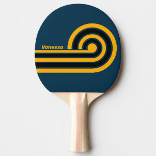 Retro Moonlit Tide Curl Stripes with Name Ping Pong Paddle
