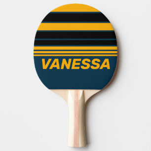 Retro Moonlit Tide Horizon Striping with Name Ping Pong Paddle