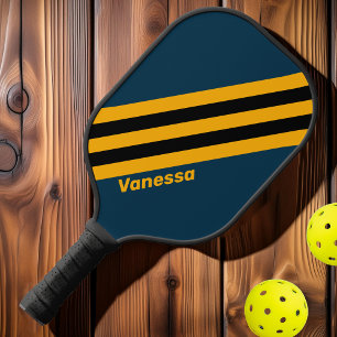 Retro Moonlit Tide Stripes with Name Pickleball Paddle