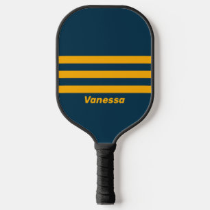 Retro Moonlit Tide Three Across Striping with Name Pickleball Paddle