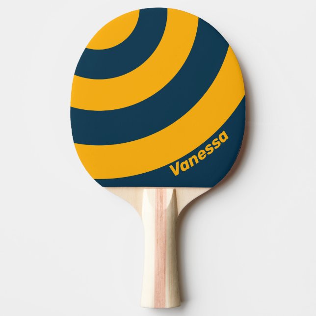 Retro Moonlit Tide Three Circle Stripe with Name Ping Pong Paddle (Front)