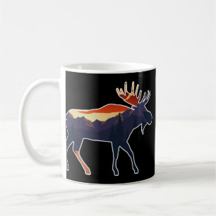 Retro Moose Forest Landscape Wilderness Silhouette Coffee Mug