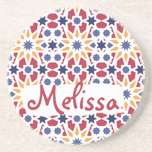 Retro Moroccan Zellije Pattern with Name Coaster
