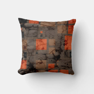 Retro Mosaic Squares   Brown Orange Cracked Wall Cushion