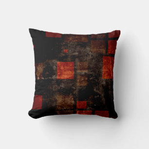 Retro Mosaic Squares Brown Orange Grunge 3 Cushion