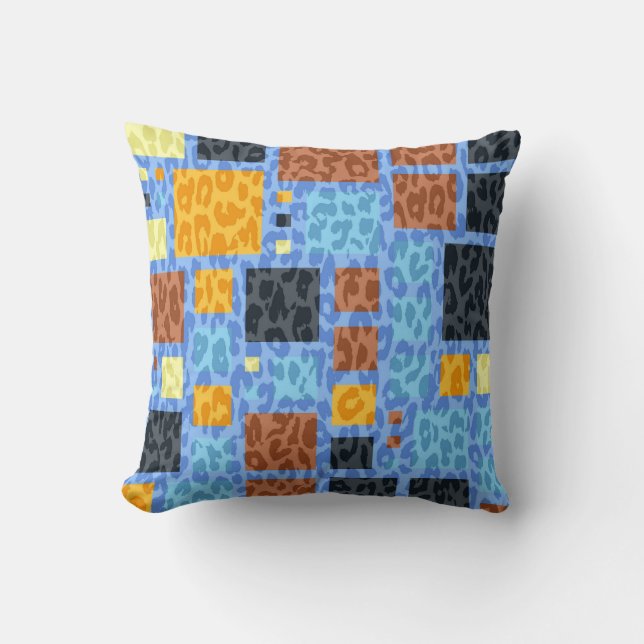 Retro Mosaic Squares | Leopard Print Cushion (Front)