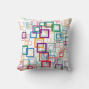 Retro Mosaic Squares Multi-colours on White Cushion