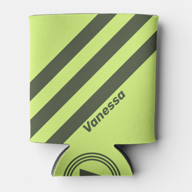 Retro Moss Fade Three Stripes with Name Can Cooler (Front)