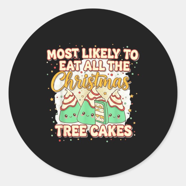 Retro Most Likely To Eat All The Christmas Tree Ca Classic Round Sticker (Front)