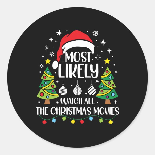 Retro Most Likely To Watch All The Christmas Movie Classic Round Sticker (Front)