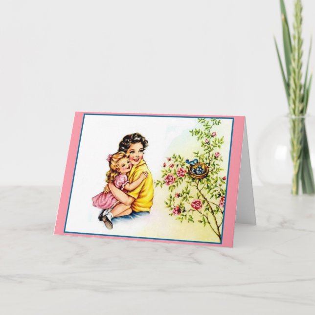 Retro Mother and Daughter Note Card (Front)