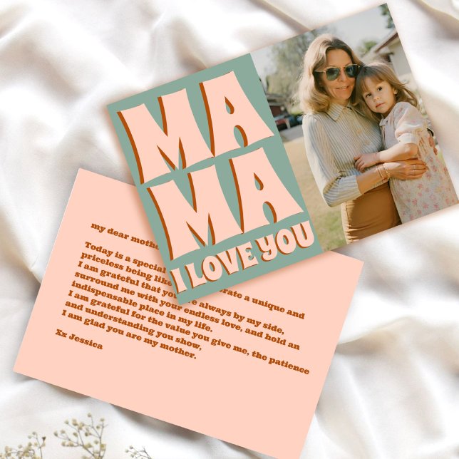 Retro Mothers Day Photo Blue Pink Card (Creator Uploaded)