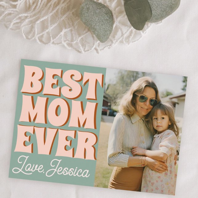 Retro Mothers Day Photo Blue Pink Card (Creator Uploaded)