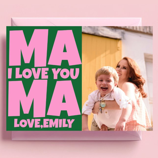 Retro Mothers Day Photo Green Pink Card (Creator Uploaded)