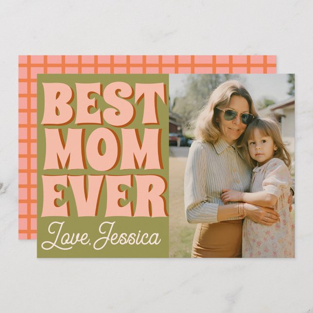 Retro Mothers Day Photo Green Pink Card (Creator Uploaded)