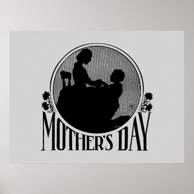 Retro Mother's Day Silhouette Light Grey Poster (Front)