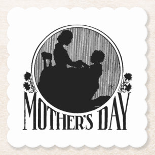 Retro Mother's Day Silhouette Paper Coaster