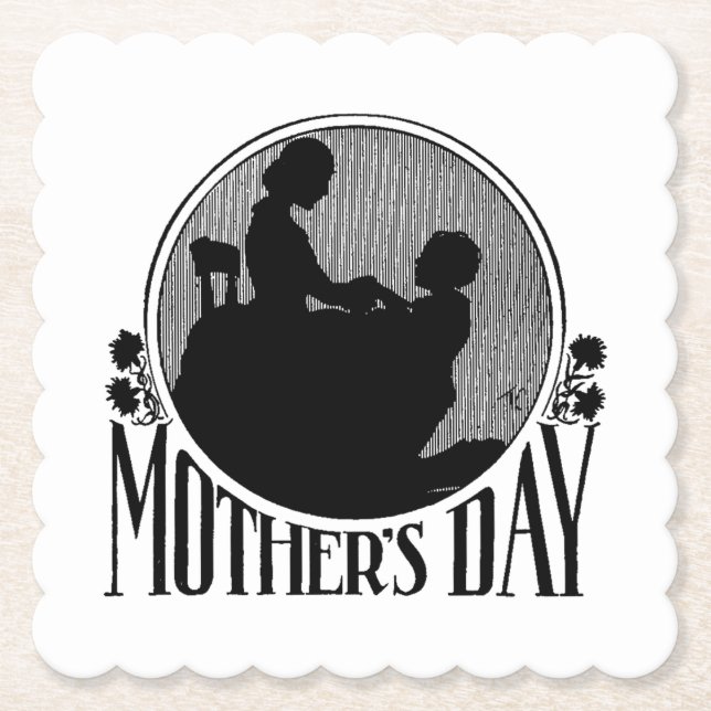 Retro Mother's Day Silhouette Paper Coaster (Front)
