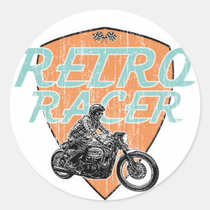 Retro moto racer classic round sticker