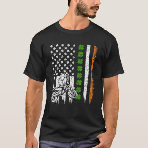 Retro Motocross American Flag Shamrocks St.Patrick T-Shirt