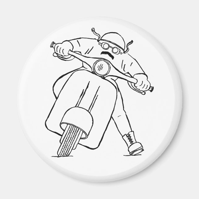 Retro Motor Scooter Rider With Moustache Magnet (Front)