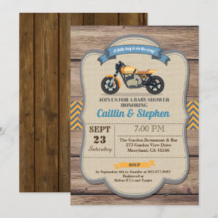 Retro motorbike baby shower invitation Yellow bike