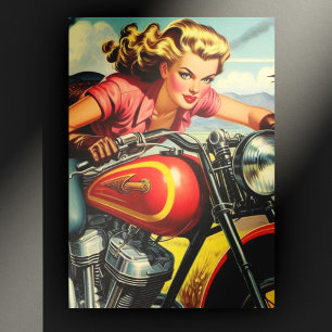 Retro Motorcicle Pin-up Postcard