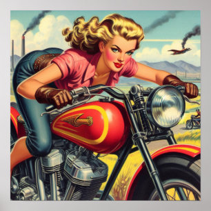Retro Motorcicle Pin-up Poster