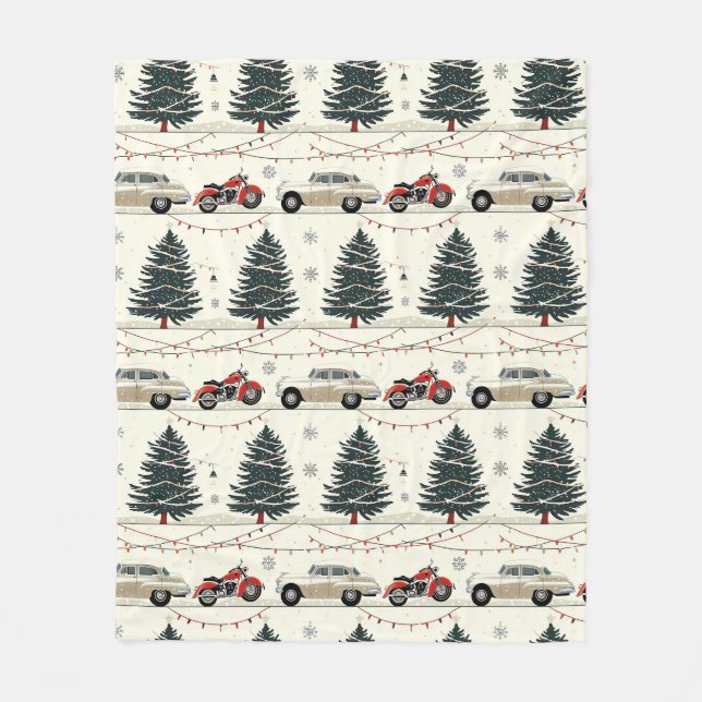 Retro Motorcycle Christmas Road Nights Fleece Blanket (Front)