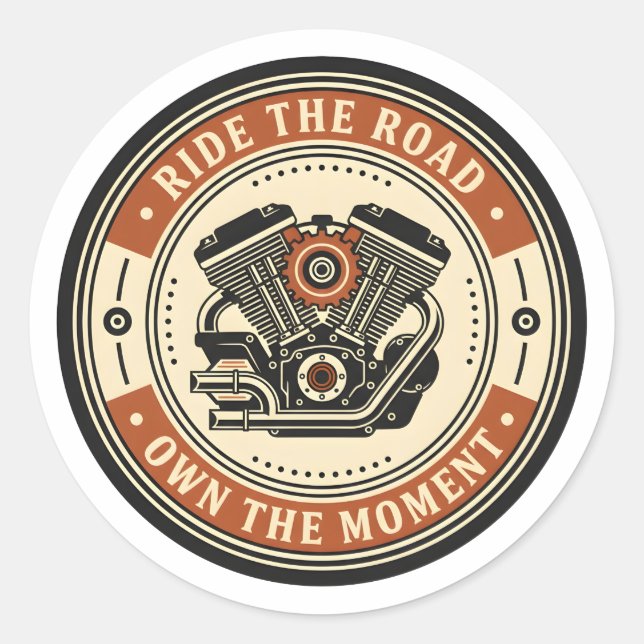 Retro Motorcycle Engine Badge Style Classic Round Sticker (Front)