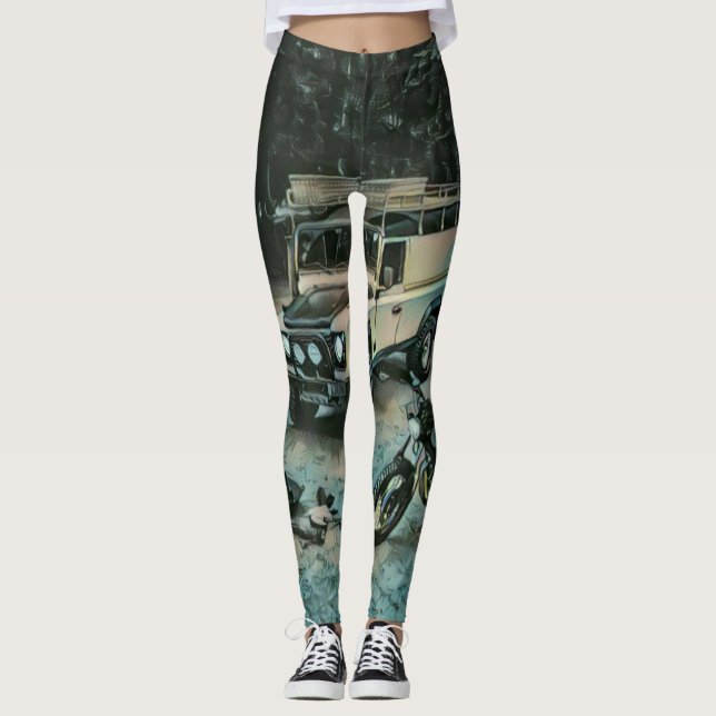 Retro motorcycle gift leggings (Front)
