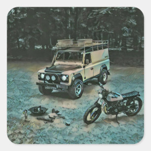 Retro motorcycle gift square sticker
