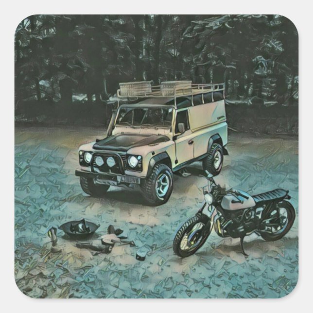Retro motorcycle gift square sticker (Front)