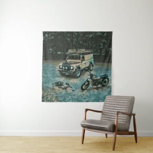 Retro motorcycle gift tapestry