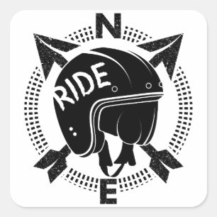 Retro Motorcycle Helmet Ride Square Sticker