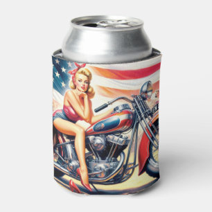 Retro Motorcycle Pin Up Can Cooler