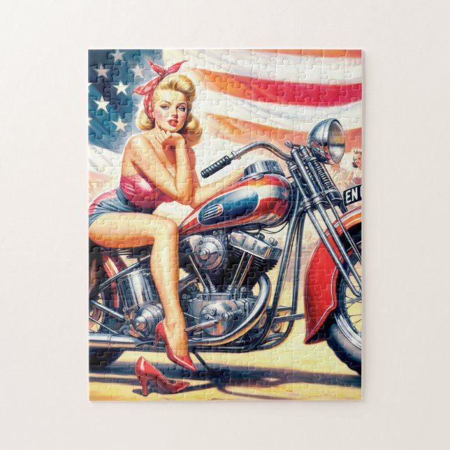 Retro Motorcycle Pin Up Jigsaw Puzzle (Vertical)