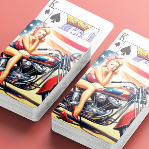 Retro Motorcycle Pin Up Playing Cards
