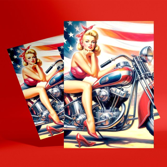 Retro Motorcycle Pin Up Postcard (Creator Uploaded)