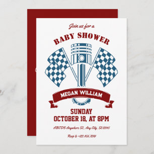Retro motorcycle racing machine baby shower invitation