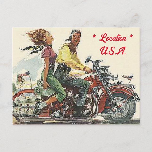 Retro Motorcycle Ride, Vintage Style Personalised Postcard (Front)