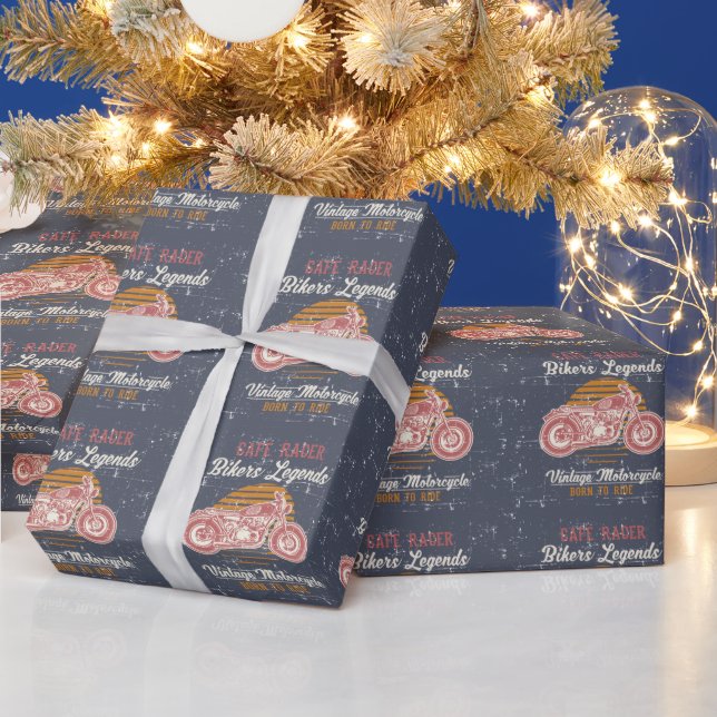 Retro Motorcycle Wrapping Paper (Holidays)