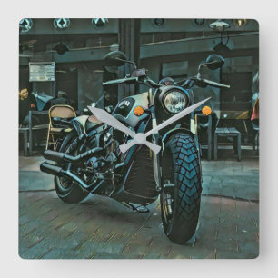 retro motorcycles motorcyclist gift square wall clock