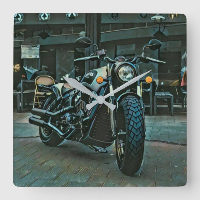retro motorcycles motorcyclist gift square wall clock (Front)