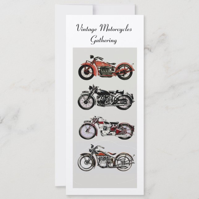RETRO MOTORCYCLES  PARTY ,Gold White Red Black Invitation (Front)