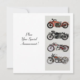 RETRO MOTORCYCLES PARTY Red Black White Champagne Invitation
